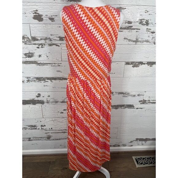 J. JILL Maxi Dress Diagonal Stripe Orange/Pink/Cream L PETITE EUC - Picture 2 of 4